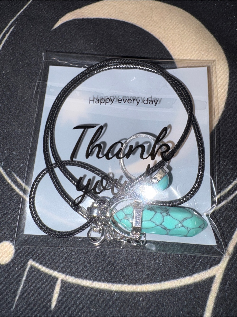 Turquoise Stone Pendant Necklace for Women - Black Cord